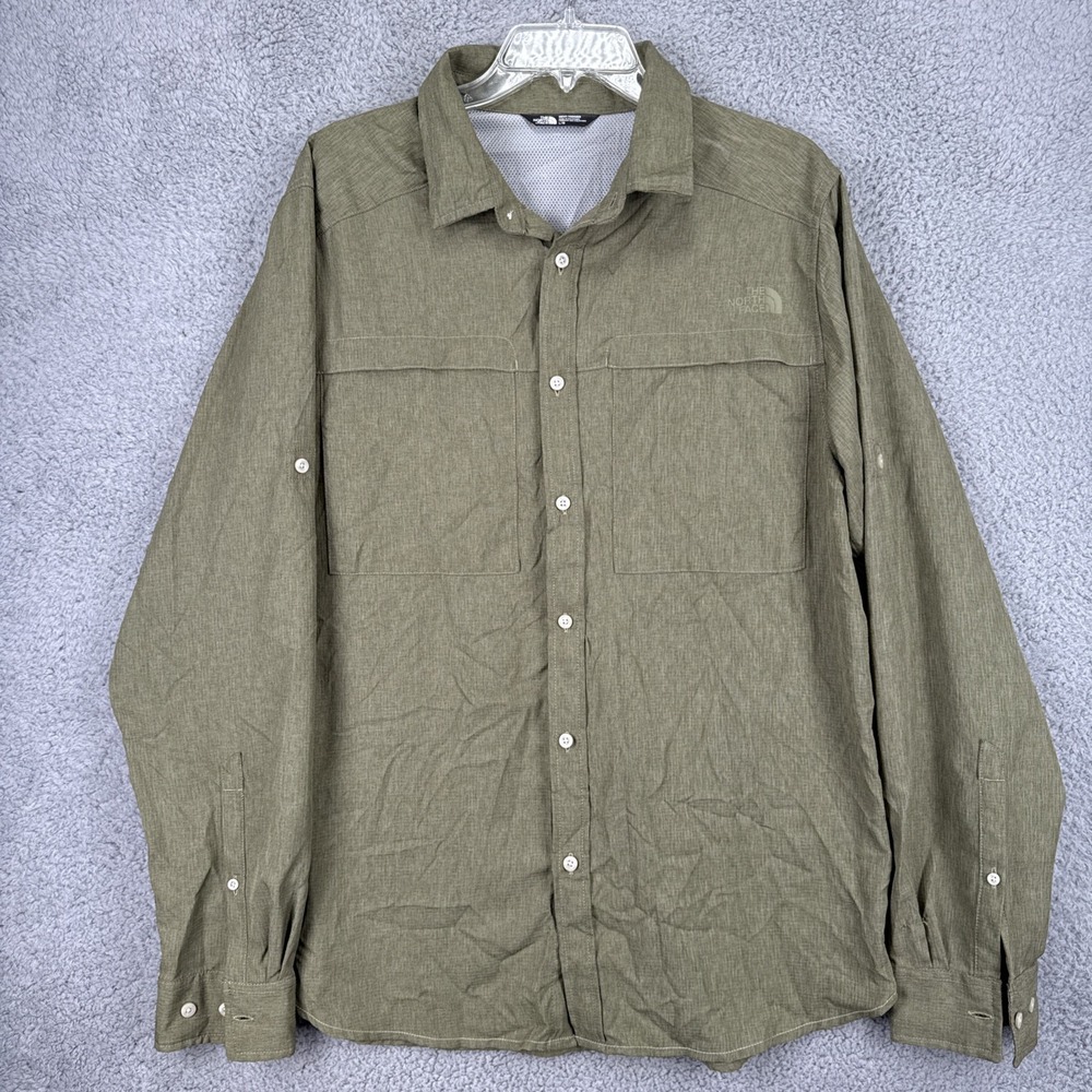 The North Face Shirt Mens Large L/S Button Up Pockets Green Outdoor